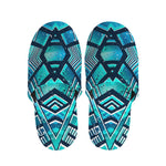 Turquoise Ethnic Aztec Trippy Print Slippers