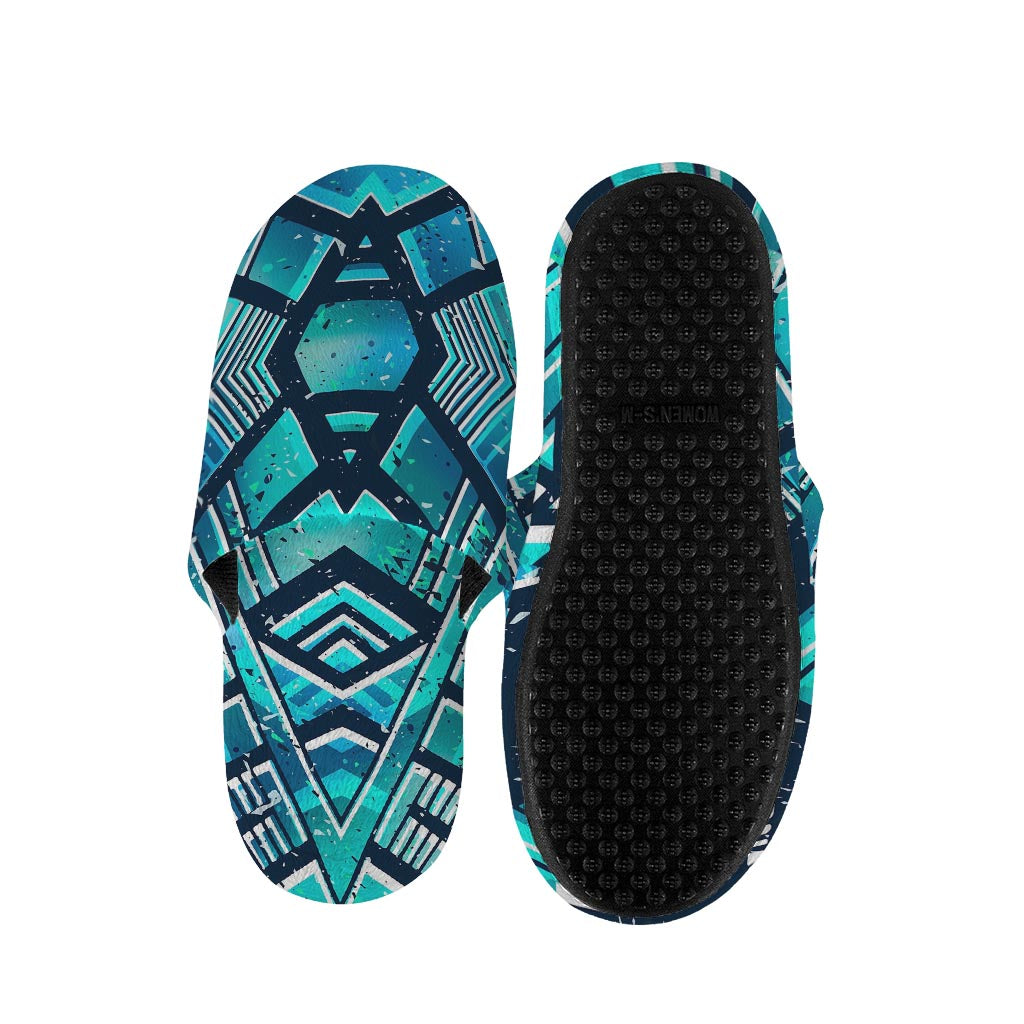 Turquoise Ethnic Aztec Trippy Print Slippers