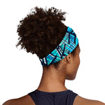 Turquoise Ethnic Aztec Trippy Print Sports Headband