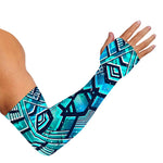Turquoise Ethnic Aztec Trippy Print Sun Protection Arm Sleeves