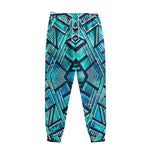 Turquoise Ethnic Aztec Trippy Print Sweatpants
