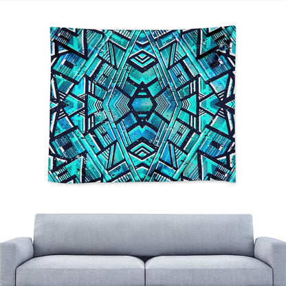 Turquoise Ethnic Aztec Trippy Print Tapestry
