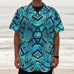 Turquoise Ethnic Aztec Trippy Print Textured Short Sleeve Shirt