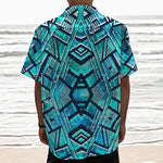 Turquoise Ethnic Aztec Trippy Print Textured Short Sleeve Shirt