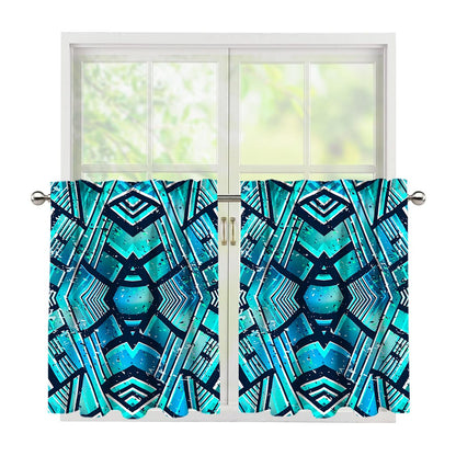 Turquoise Ethnic Aztec Trippy Print Tier Curtains