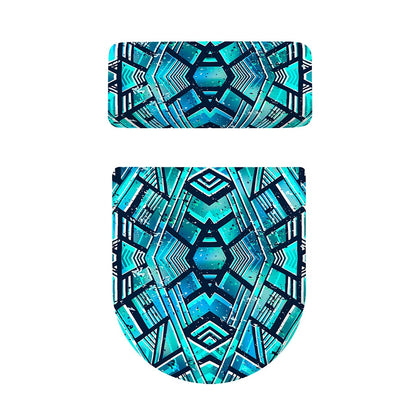 Turquoise Ethnic Aztec Trippy Print Toilet Lid And Tank Cover Set