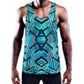 Turquoise Ethnic Aztec Trippy Print Men's Workout Tank Top