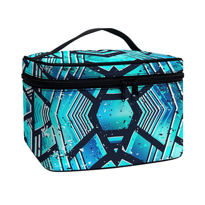Turquoise Ethnic Aztec Trippy Print Travel Makeup Bag