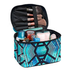 Turquoise Ethnic Aztec Trippy Print Travel Makeup Bag