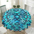 Turquoise Ethnic Aztec Trippy Print Waterproof Round Tablecloth