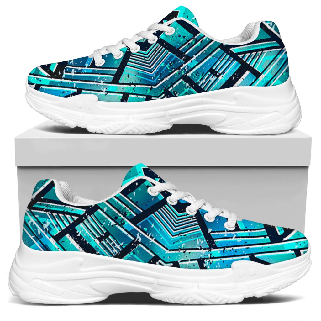 Turquoise Ethnic Aztec Trippy Print White Chunky Shoes