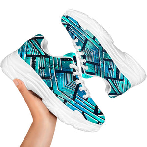 Turquoise Ethnic Aztec Trippy Print White Chunky Shoes