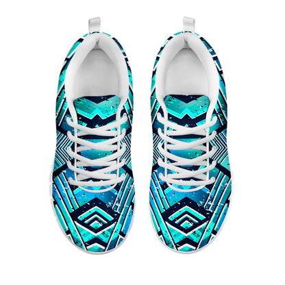 Turquoise Ethnic Aztec Trippy Print White Running Shoes