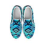 Turquoise Ethnic Aztec Trippy Print White Slip On Sneakers