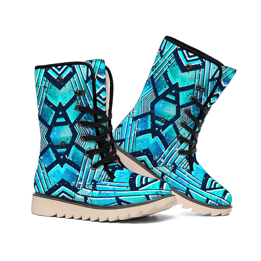 Turquoise Ethnic Aztec Trippy Print Winter Boots