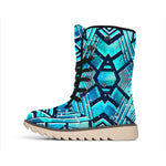 Turquoise Ethnic Aztec Trippy Print Winter Boots