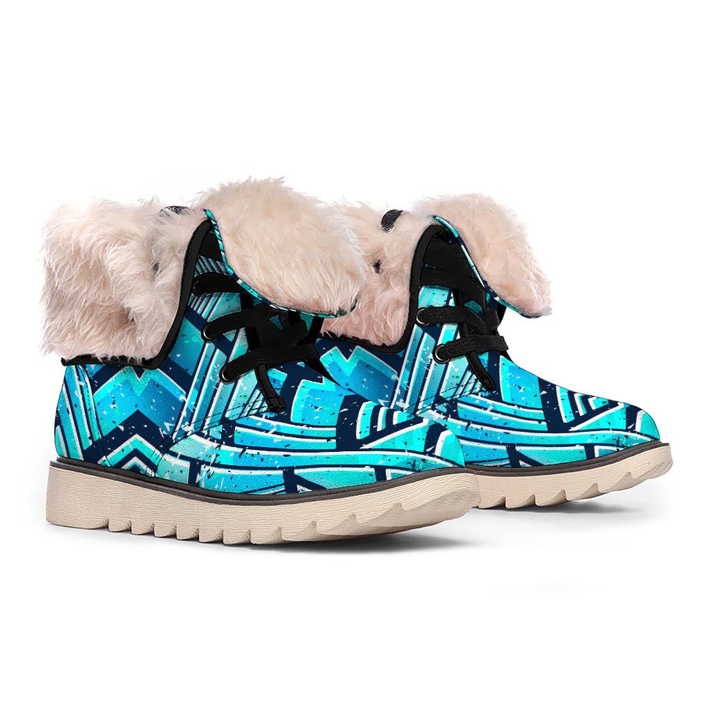 Turquoise Ethnic Aztec Trippy Print Winter Boots