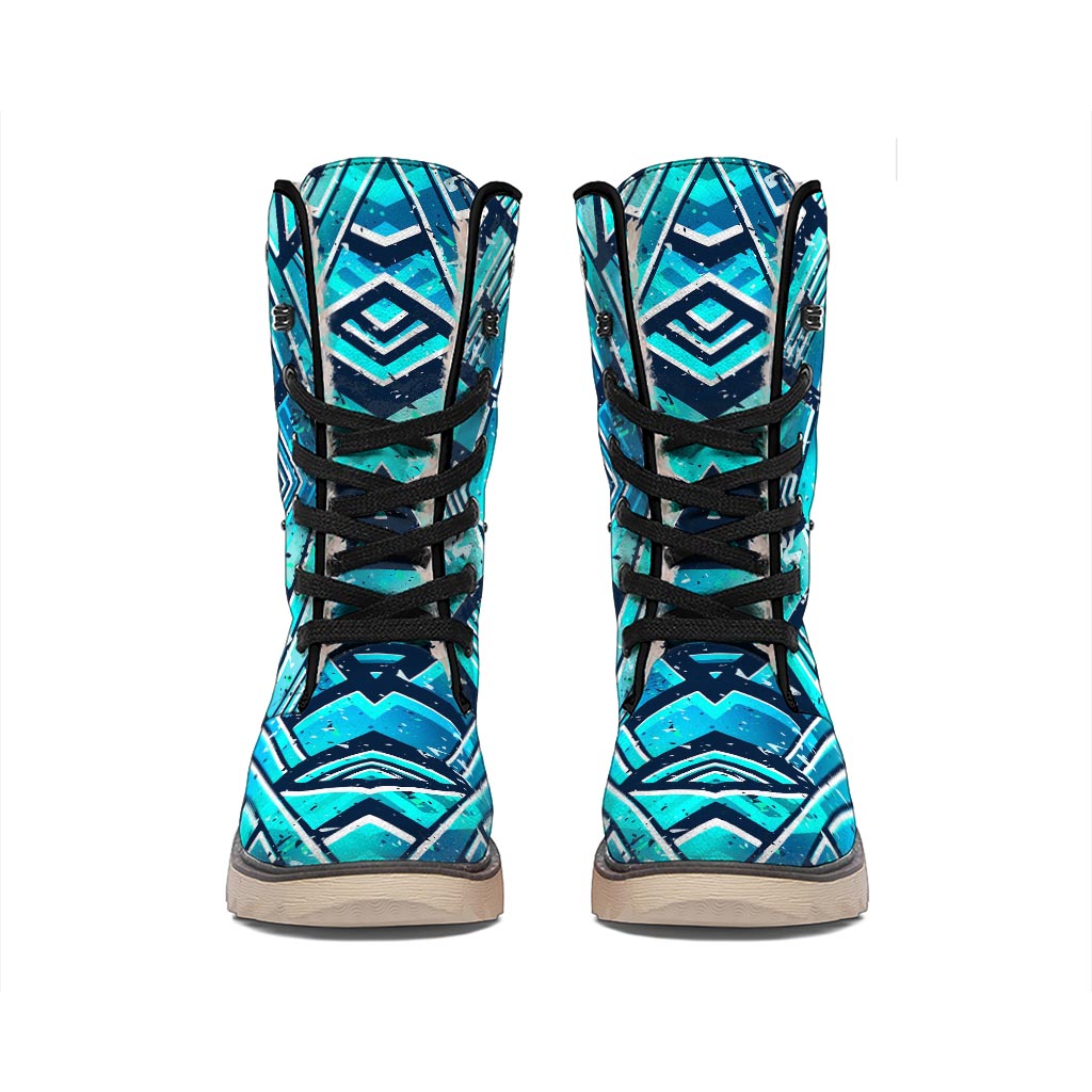 Turquoise Ethnic Aztec Trippy Print Winter Boots