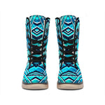 Turquoise Ethnic Aztec Trippy Print Winter Boots