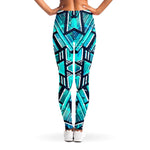 Turquoise Ethnic Aztec Trippy Print Women's Leggings