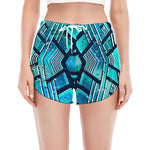Turquoise Ethnic Aztec Trippy Print Women's Split Running Shorts