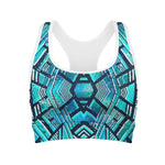 Turquoise Ethnic Aztec Trippy Print Women's Sports Bra