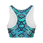 Turquoise Ethnic Aztec Trippy Print Women's Sports Bra