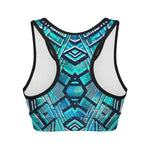 Turquoise Ethnic Aztec Trippy Print Women's Sports Bra