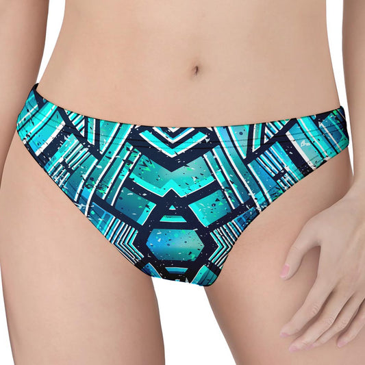 Turquoise Ethnic Aztec Trippy Print Women's Thong