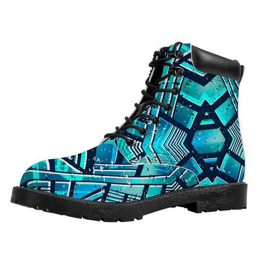 Turquoise Ethnic Aztec Trippy Print Work Boots