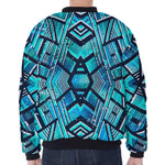 Turquoise Ethnic Aztec Trippy Print Zip Sleeve Bomber Jacket