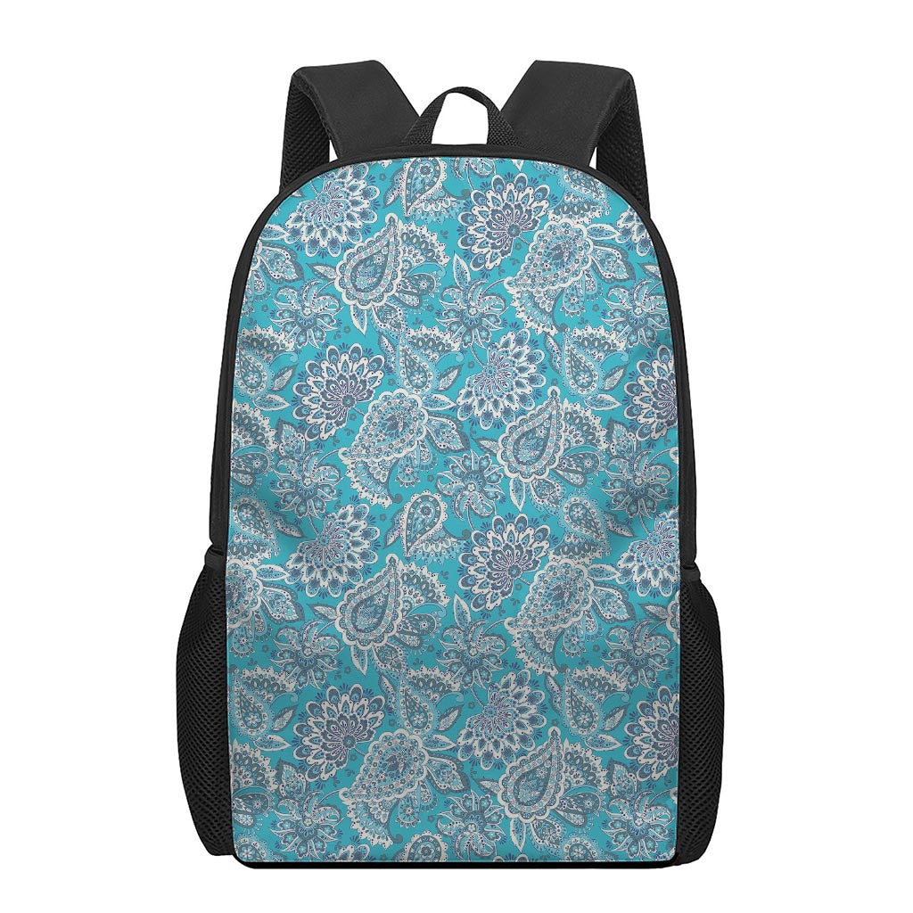Turquoise Floral Bohemian Pattern Print 17 Inch Backpack