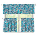 Turquoise Floral Bohemian Pattern Print 3 Piece Kitchen Curtains
