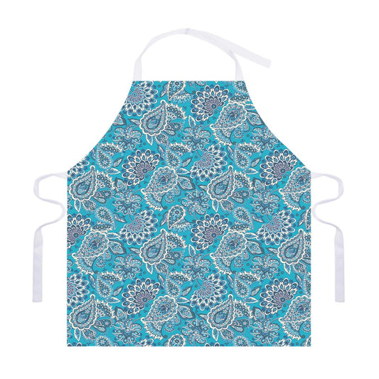 Turquoise Floral Bohemian Pattern Print Adjustable Apron