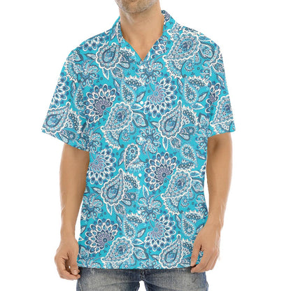 Turquoise Floral Bohemian Pattern Print Aloha Shirt