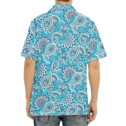 Turquoise Floral Bohemian Pattern Print Aloha Shirt