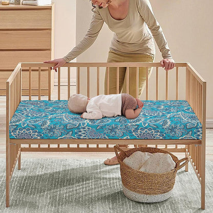 Turquoise Floral Bohemian Pattern Print Baby Crib Sheet