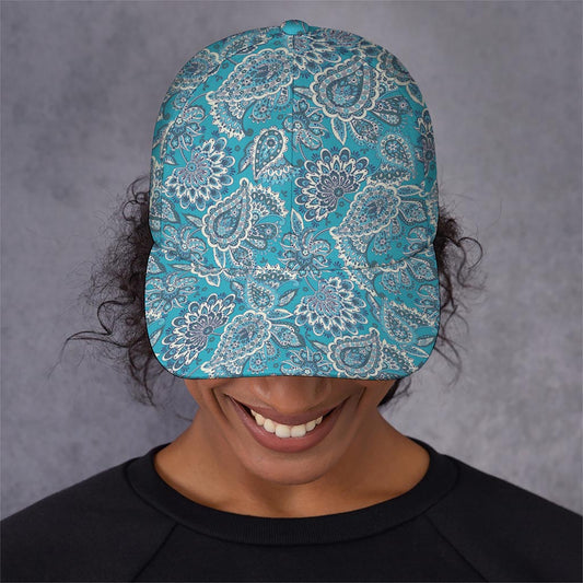 Turquoise Floral Bohemian Pattern Print Baseball Cap