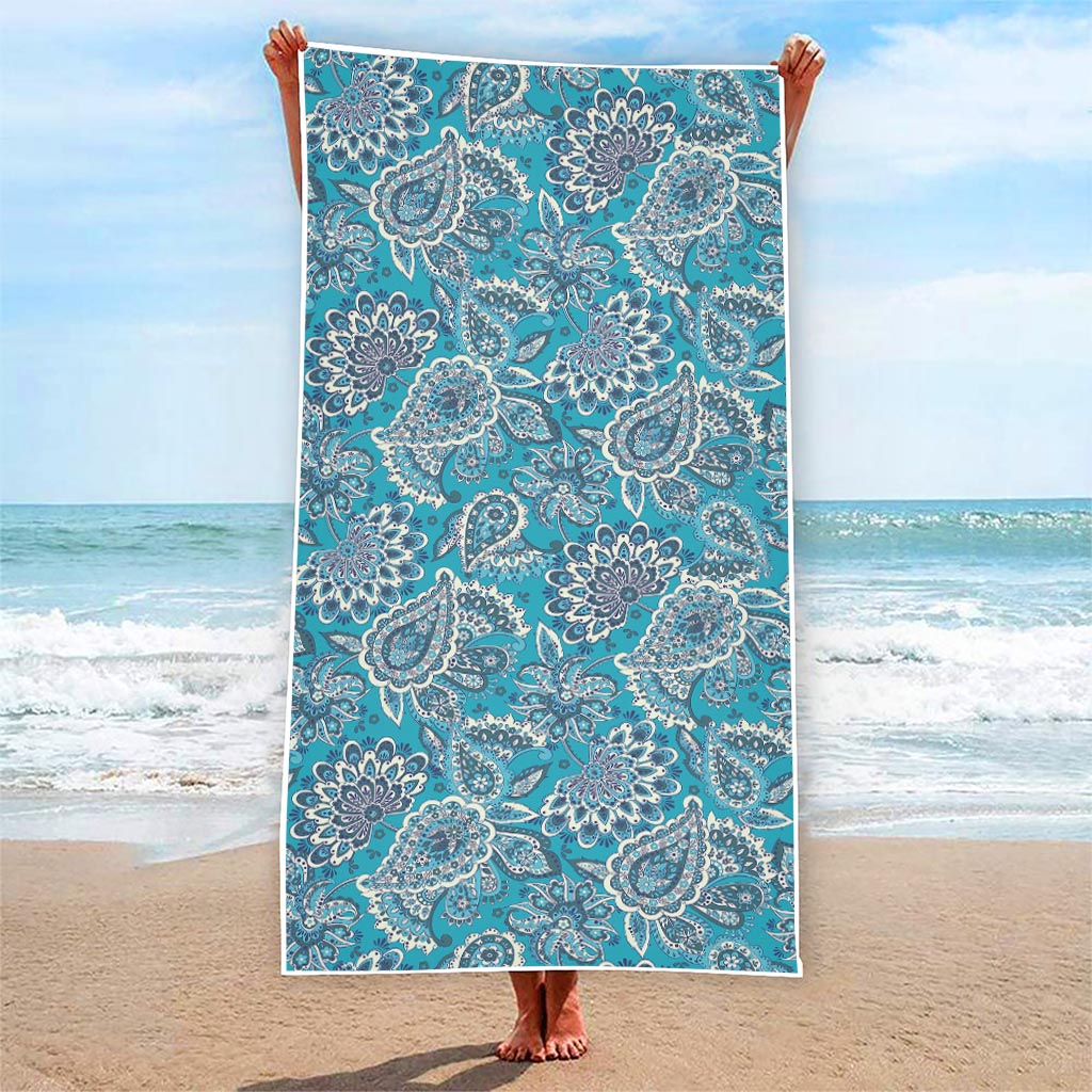 Turquoise Floral Bohemian Pattern Print Beach Towel