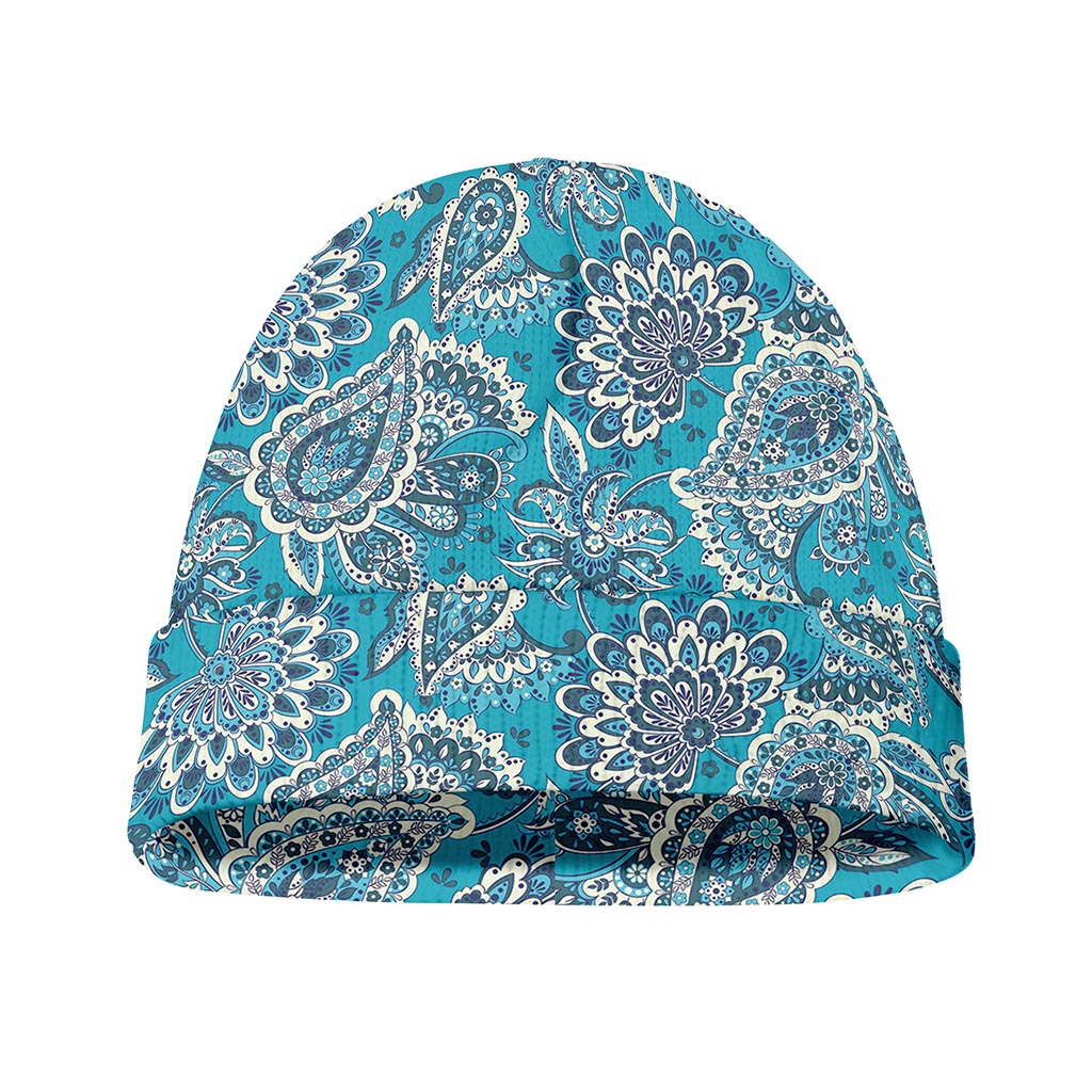 Turquoise Floral Bohemian Pattern Print Beanie