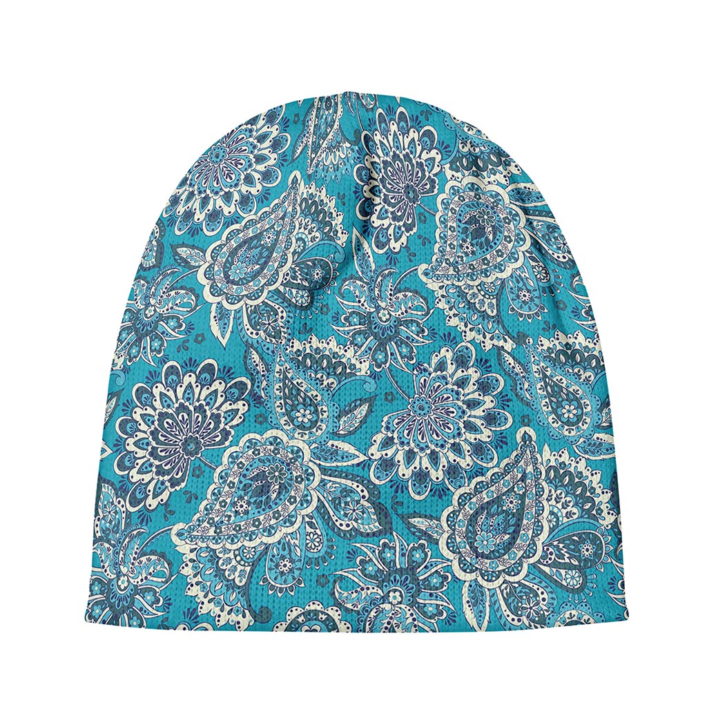 Turquoise Floral Bohemian Pattern Print Beanie