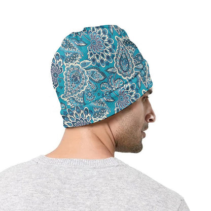 Turquoise Floral Bohemian Pattern Print Beanie