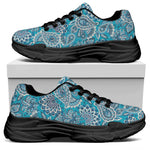 Turquoise Floral Bohemian Pattern Print Black Chunky Shoes