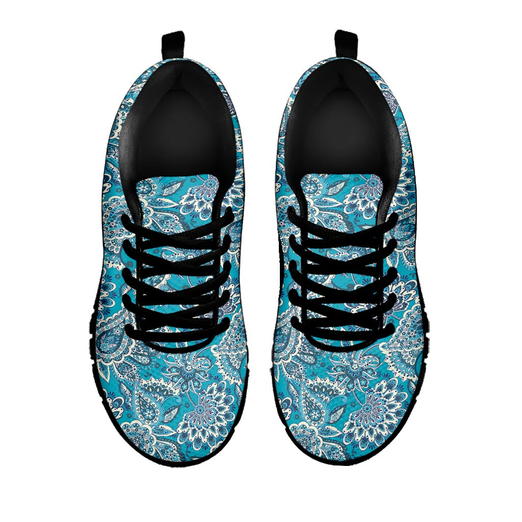 Turquoise Floral Bohemian Pattern Print Black Running Shoes