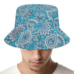 Turquoise Floral Bohemian Pattern Print Bucket Hat