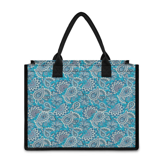 Turquoise Floral Bohemian Pattern Print Canvas Tote Bag