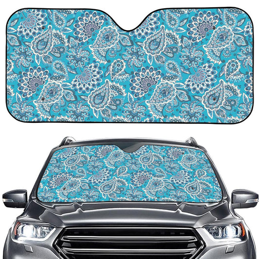 Turquoise Floral Bohemian Pattern Print Car Windshield Sun Shade