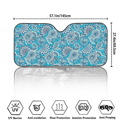 Turquoise Floral Bohemian Pattern Print Car Windshield Sun Shade