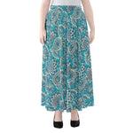 Turquoise Floral Bohemian Pattern Print Chiffon Maxi Skirt