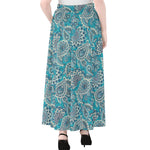 Turquoise Floral Bohemian Pattern Print Chiffon Maxi Skirt
